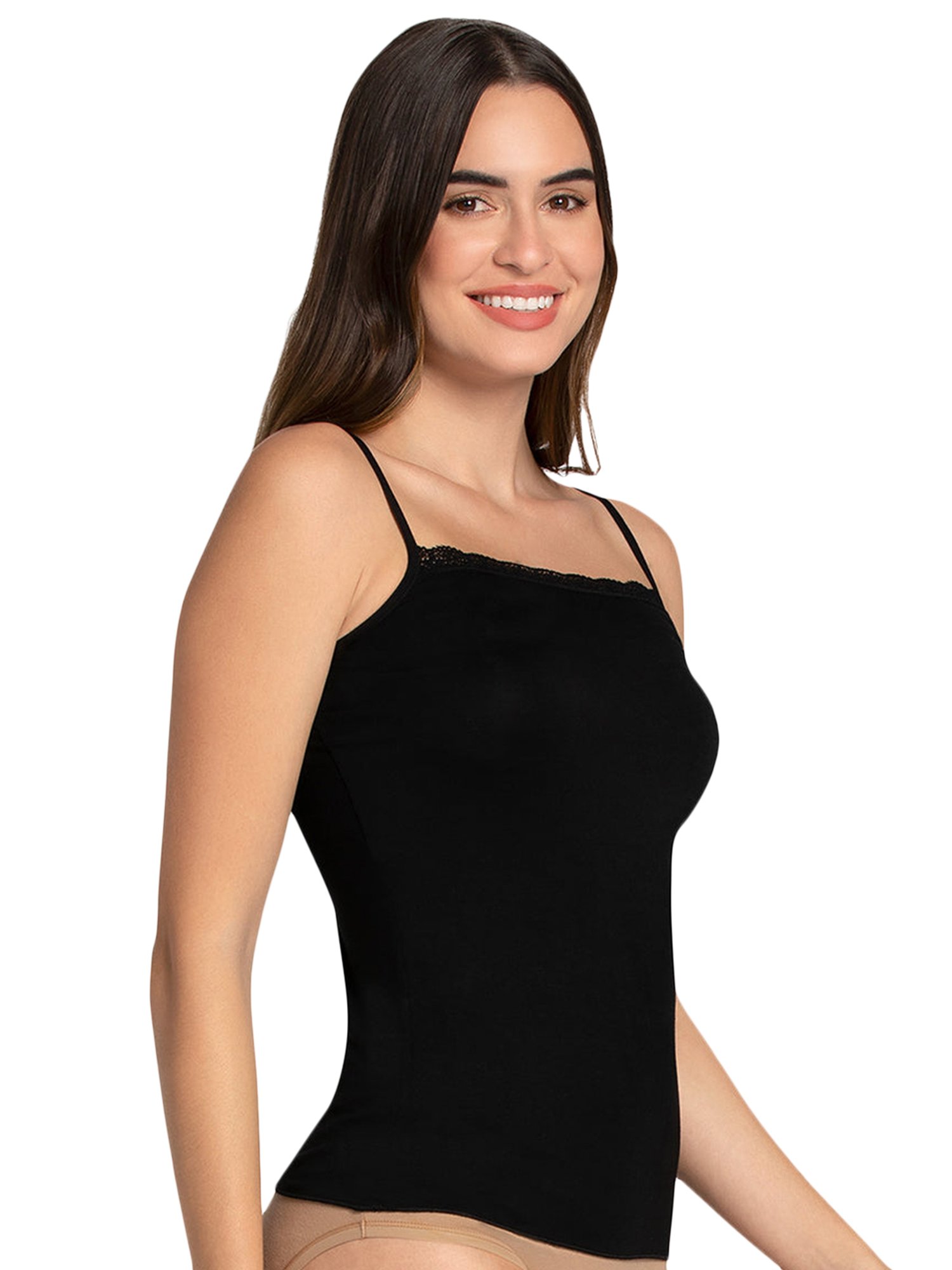 Amante Beige & Black Full Coverage Camisoles - Pack Of 2