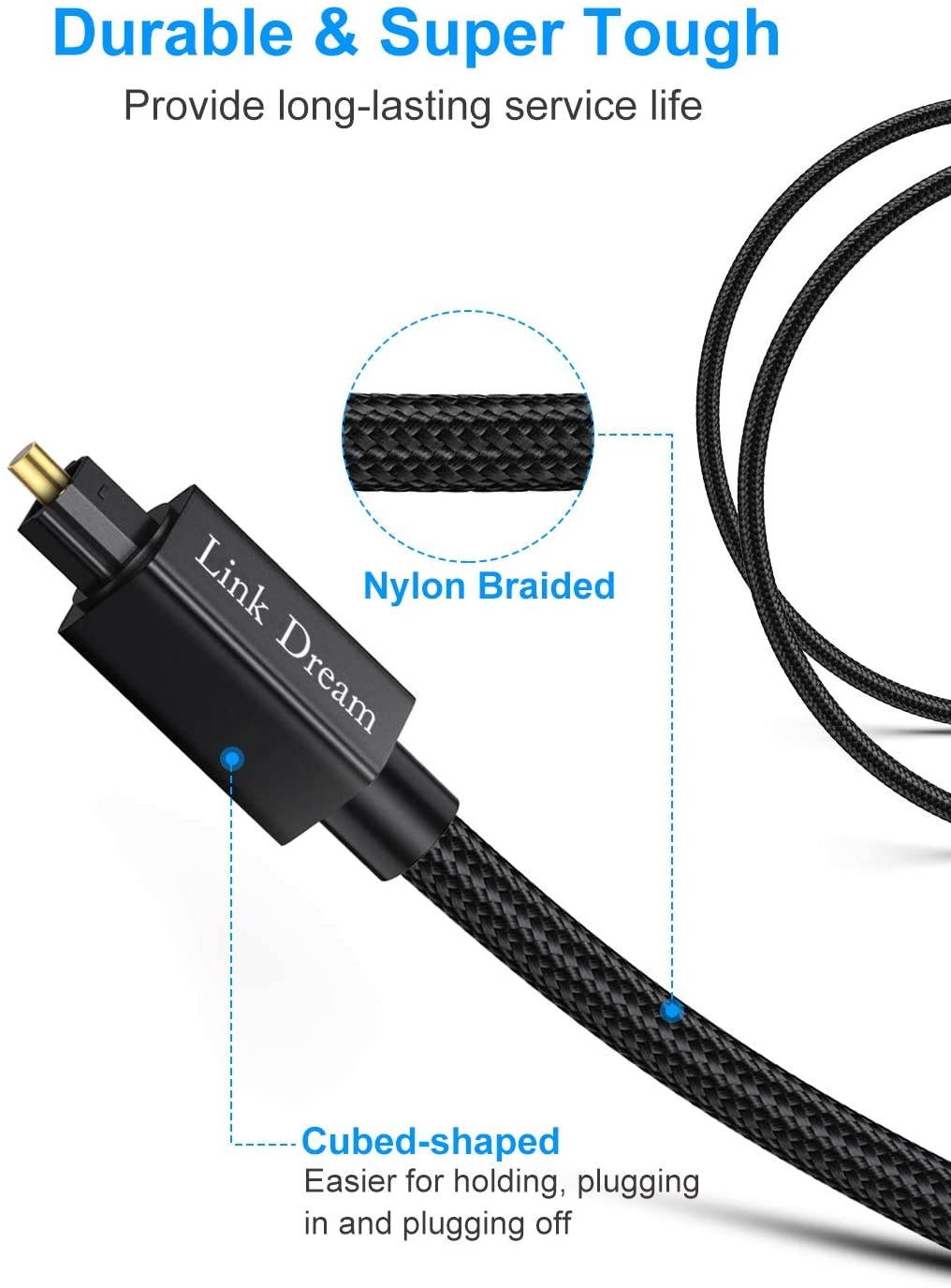 Optical Audio Cable Link Dream 10 Feet Digital Audio Optical Cable Fiber Toslink Optical Cable with 24 Gold-Plated Connectors Nylon Braided Optical Cable for Sound Bar TV Xbox PS4 & More
