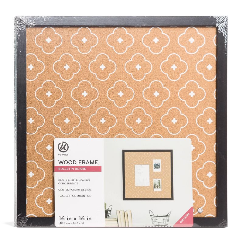U Brands 16" Square Cork Board Abstract Terracotta/Black Frame