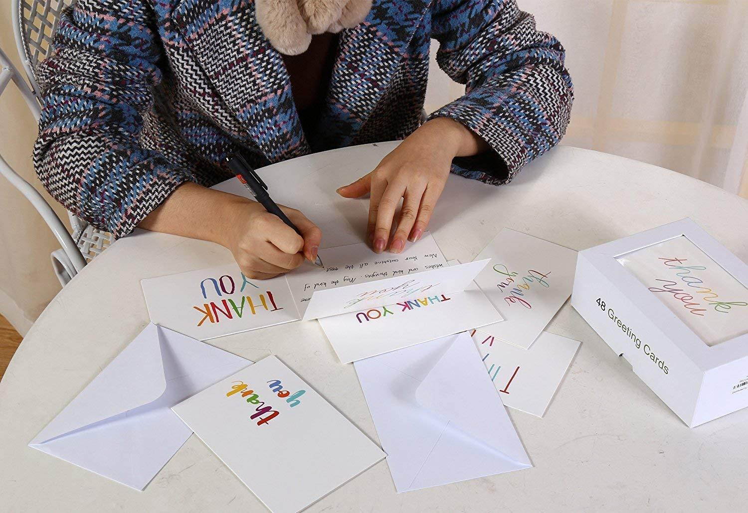 Thank You Cards - 48-Count Thank You Notes, Bulk Thank You Cards Set - Blank on the Inside, 6 Colorful Rainbow Font Designs - Includes Thank You Cards and Envelopes, 4 x 6 Inches