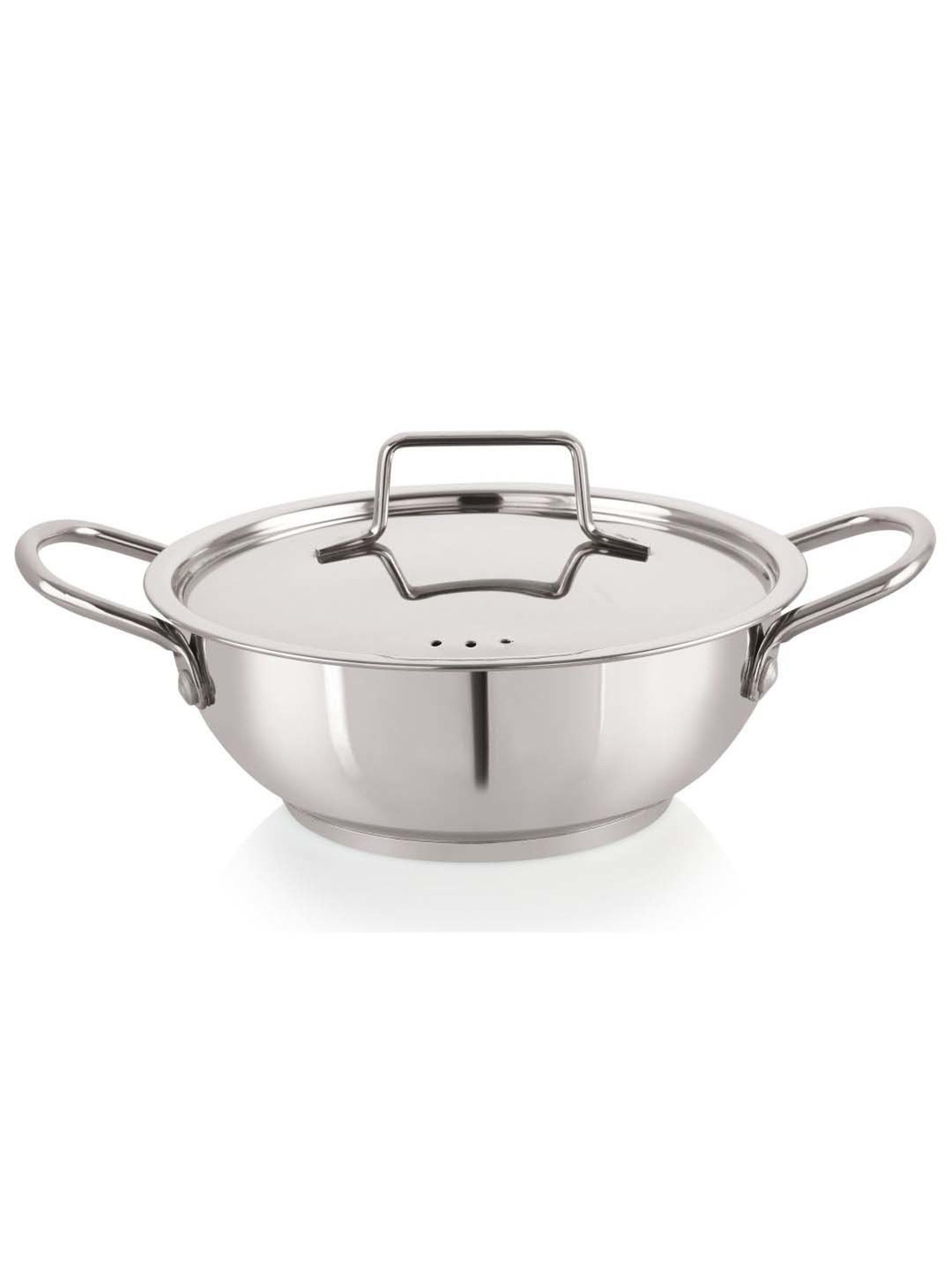Nirlon Deluex Silver Stainless Steel 24 cm Induction Deep Kadhai With Steel Lid (3.2 L)
