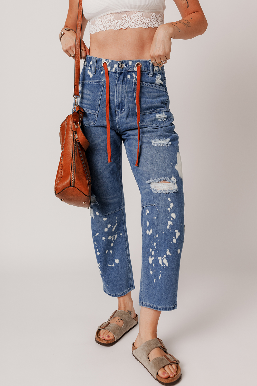 Ashleigh Blue Ripped Splattering Paint Cropped Straight Jeans