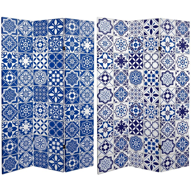 6" Double Sided Tile Canvas Room Divider Blue - Oriental Furniture