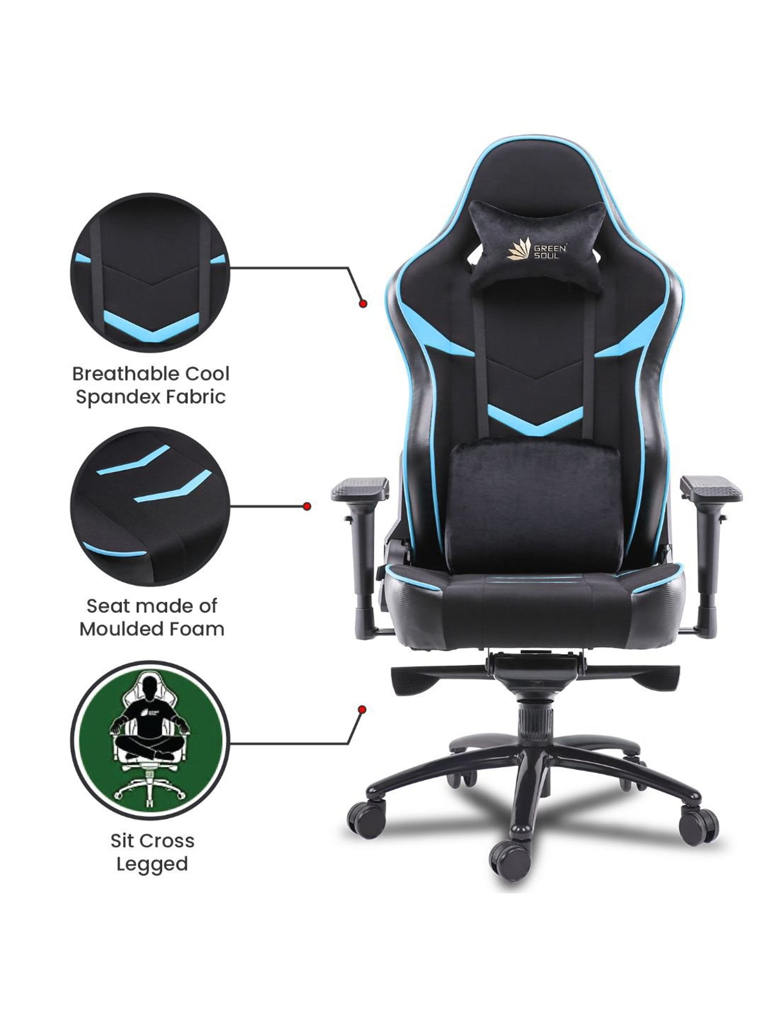 Green Soul Monster T Black & Blue PU Leather Premium Gaming Chair