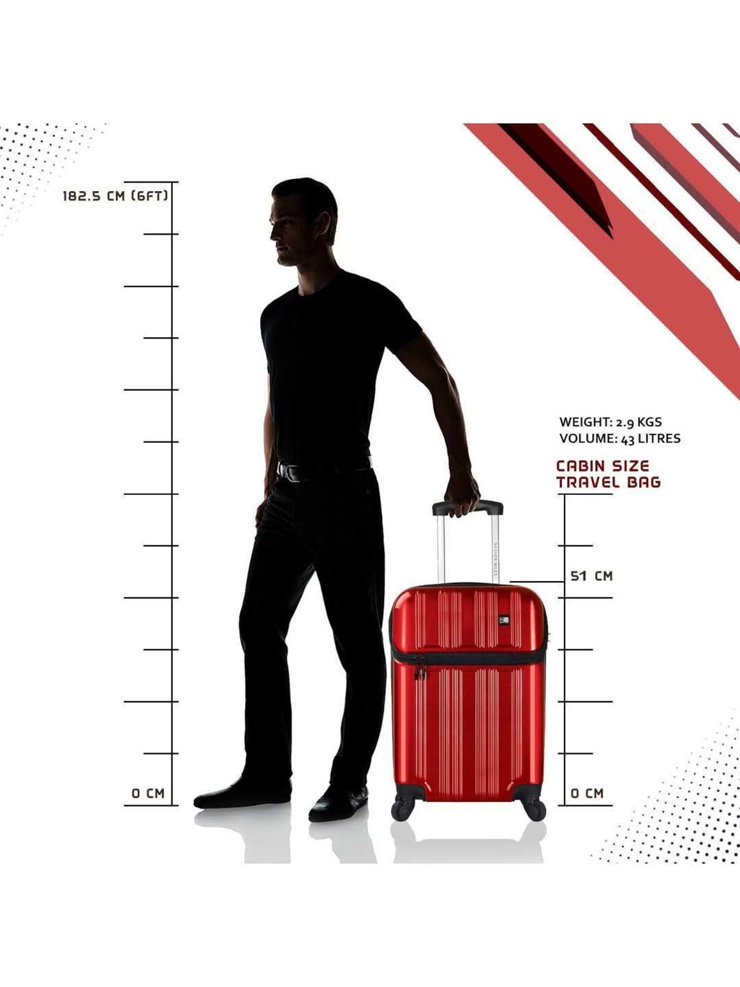 Nasher Miles New York 4 Wheel 56 cm/22" ABS & PC Hard Sided Cabin Luggage - Trolley Bag (Red)