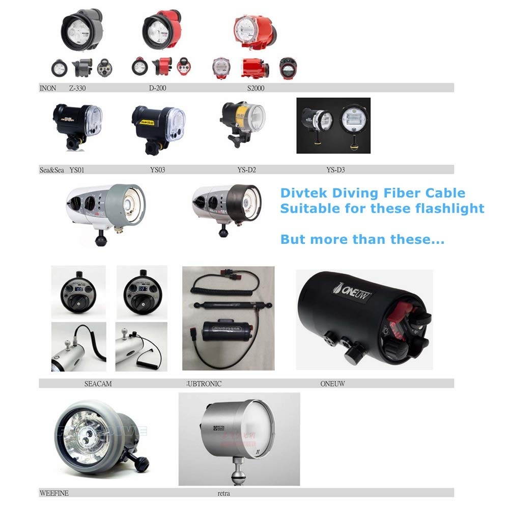 DIVTEK Fiber Optic Cable Flash Link Optical Connection Fuse Sea Underwater Diving Photography Fiber 613 Cores Optic Coiled Cord F-1.8