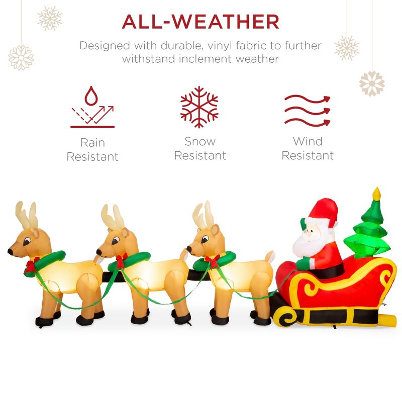 Best Choice Products 9ft Lighted Inflatable Christmas Santa Claus & Reindeer Indoor Outdoor w/ Electric Fan Blower