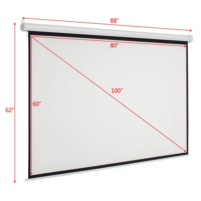 100" 4:3 80" x 60" Viewing Area Motorized Projector Screen with Remote Control Matte Home Display Supply with US Plug (White)