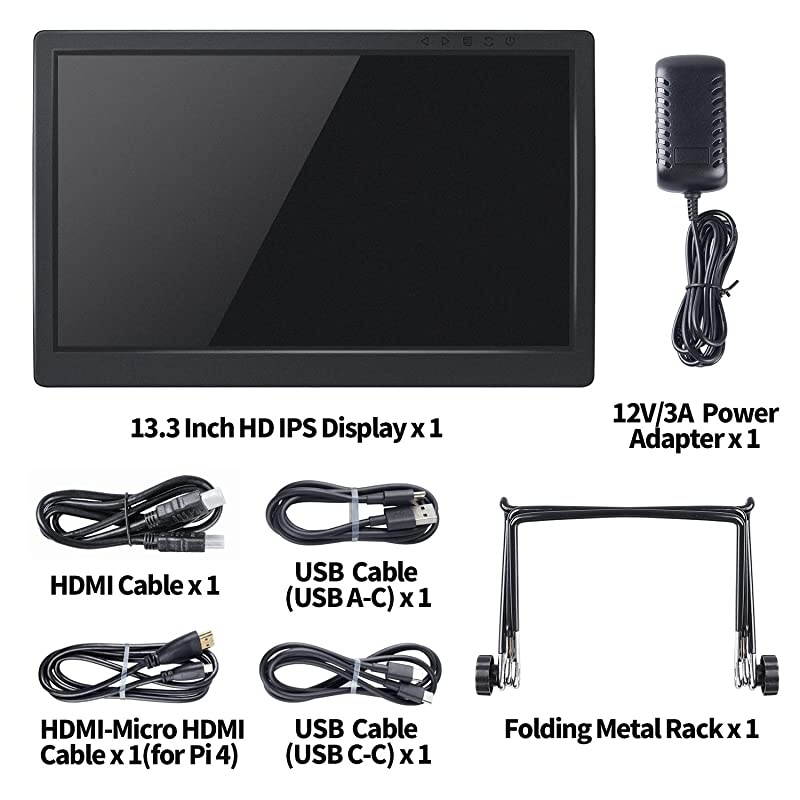 Raspberry Pi Display-Portable 2 HDMI Gaming Monitor-13.3 Inch, 1920x1080-For PS4, Raspberry Pi, WiiU, Xbox 360, Windows 7/8/10