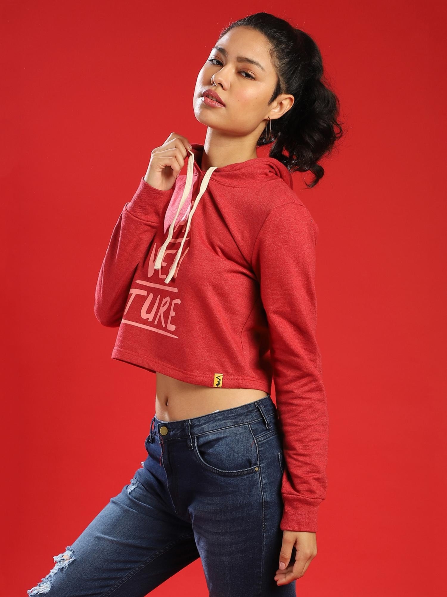 Campus Sutra Red Graphic Print Hoodie