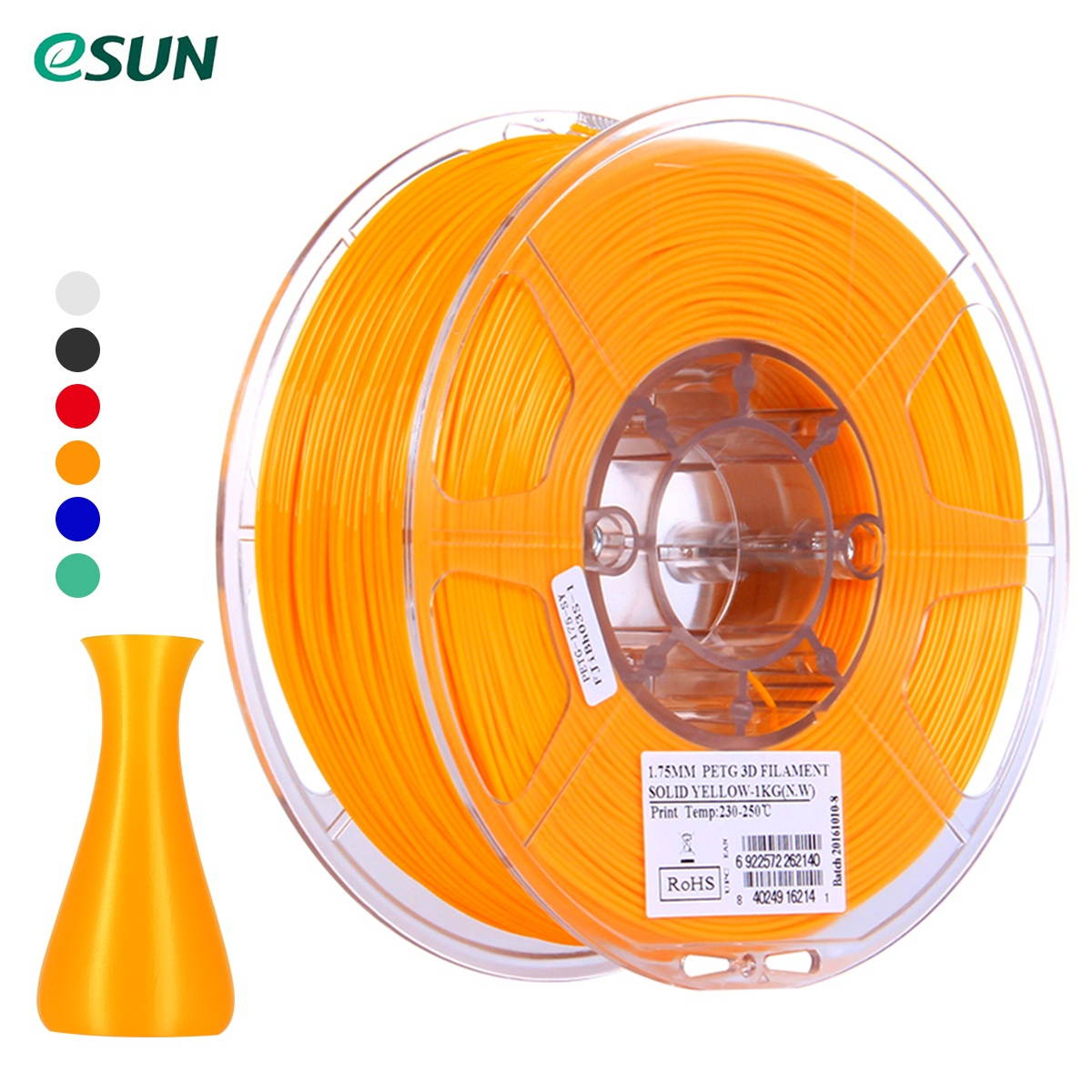 eSUN PETG 1.75mm 3D Printer Filament Printing Consumables Dimensional Accuracy: +/- 0.05mm 1kg(2.2lb) Spool Material Refills Solid Green
