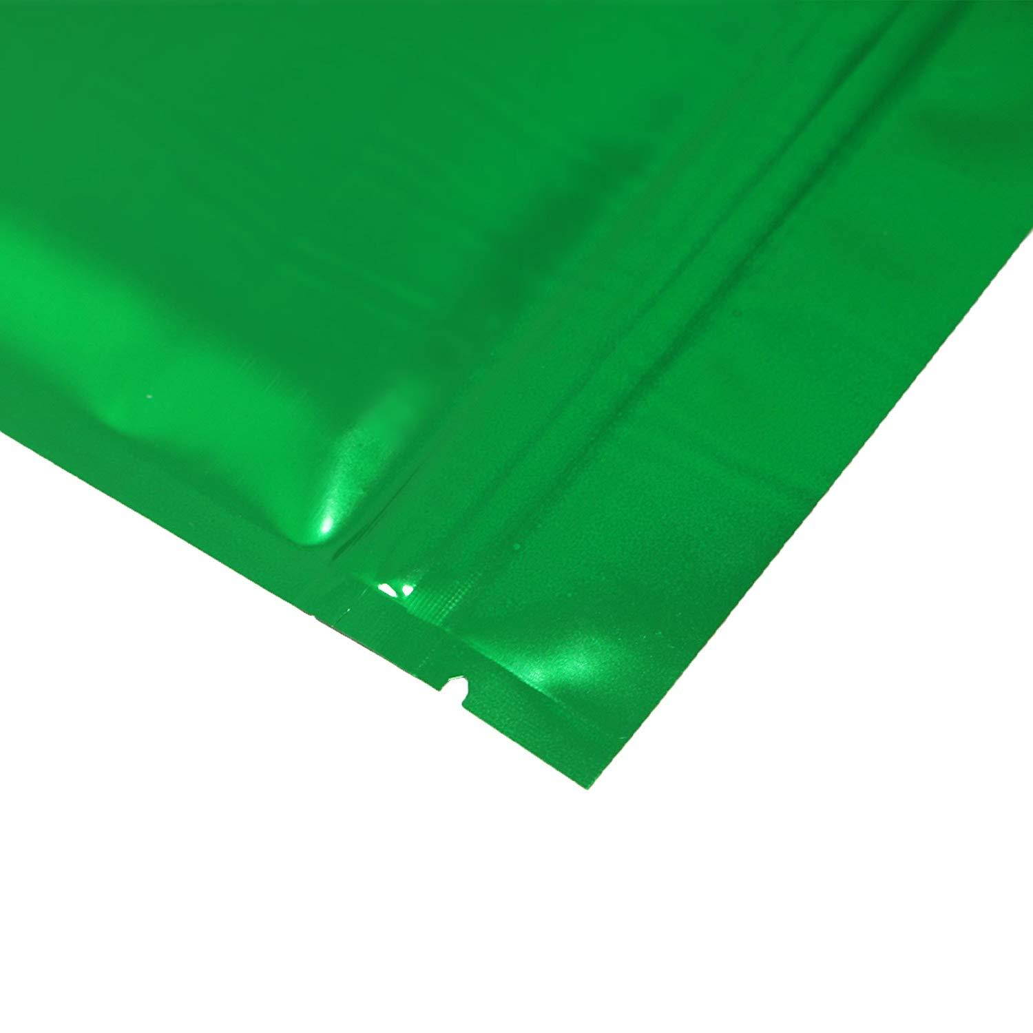 QQ Studio 100pcs Double-Sided Glossy Metallic Mylar Flat Packaging Ziplock Bags (3.3" x 5.1", Glossy Green)
