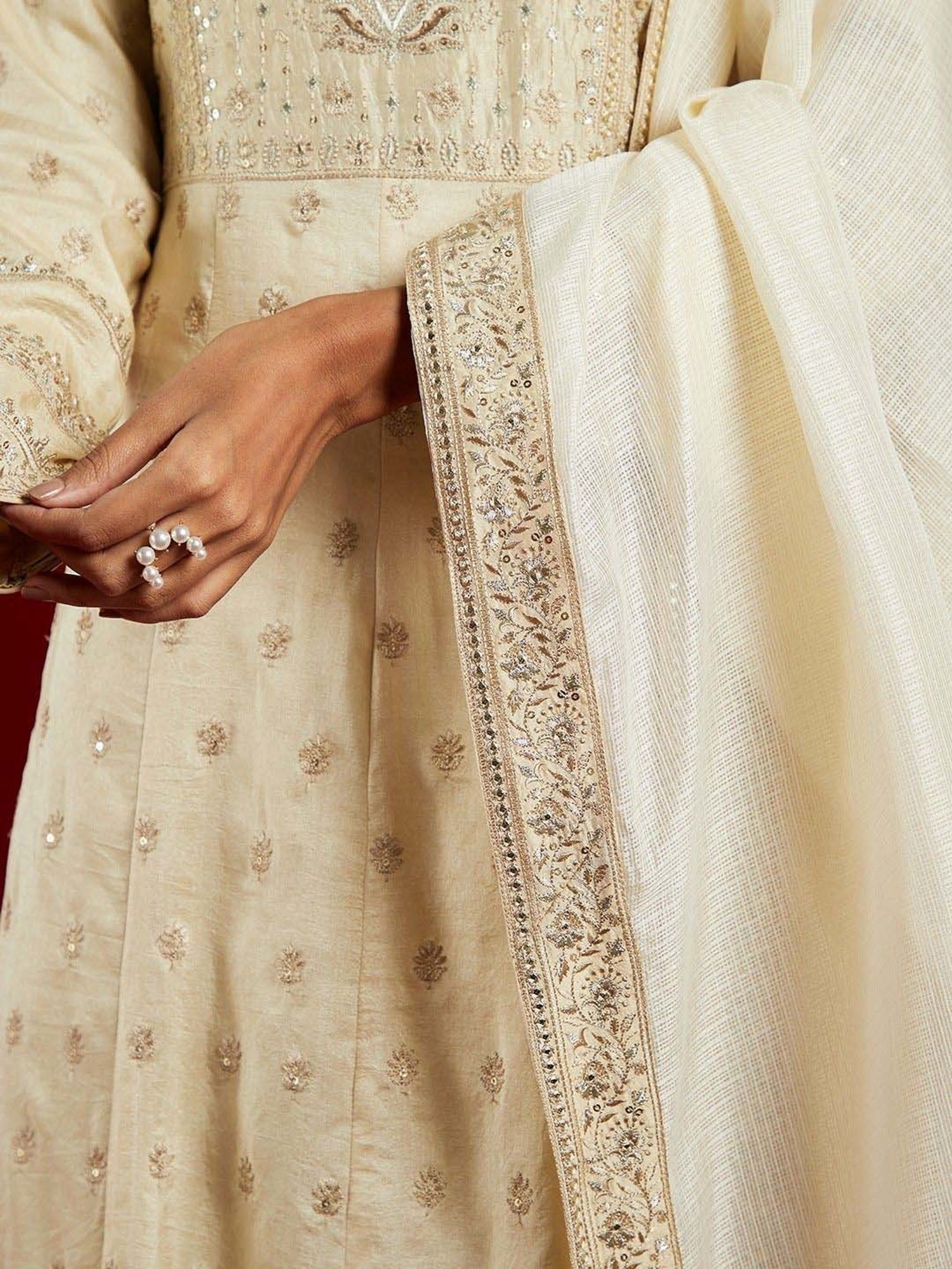 Libas Art Beige Embroidered Kurta Pant Set With Dupatta