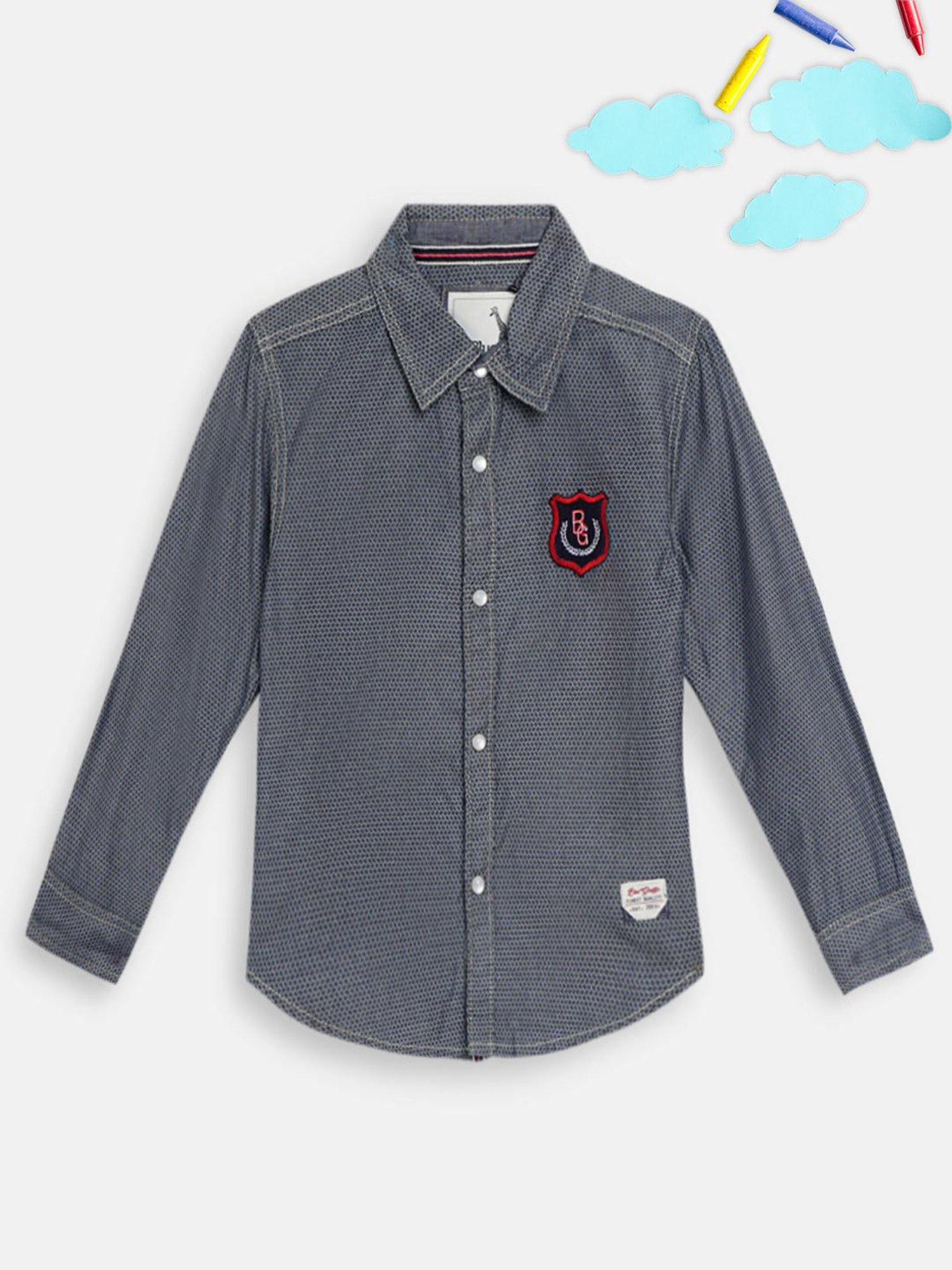 Blue Giraffe Kids Grey Cotton Textured Shirt