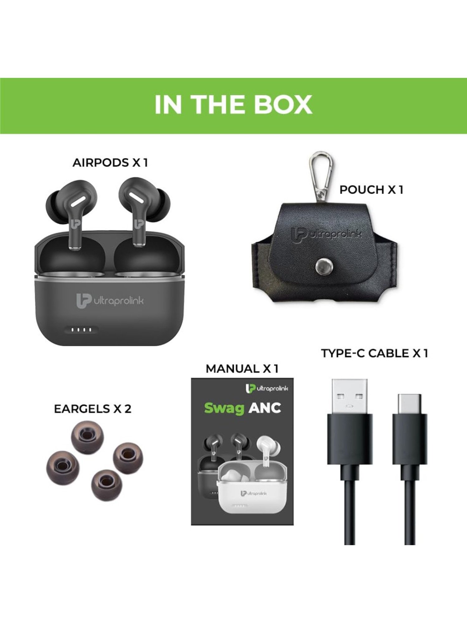 ULTRAPROLINK UM1145 Bluetooth Earbuds with AI ENC Quad Mic & 16H Playtime (Black, True Wireless)