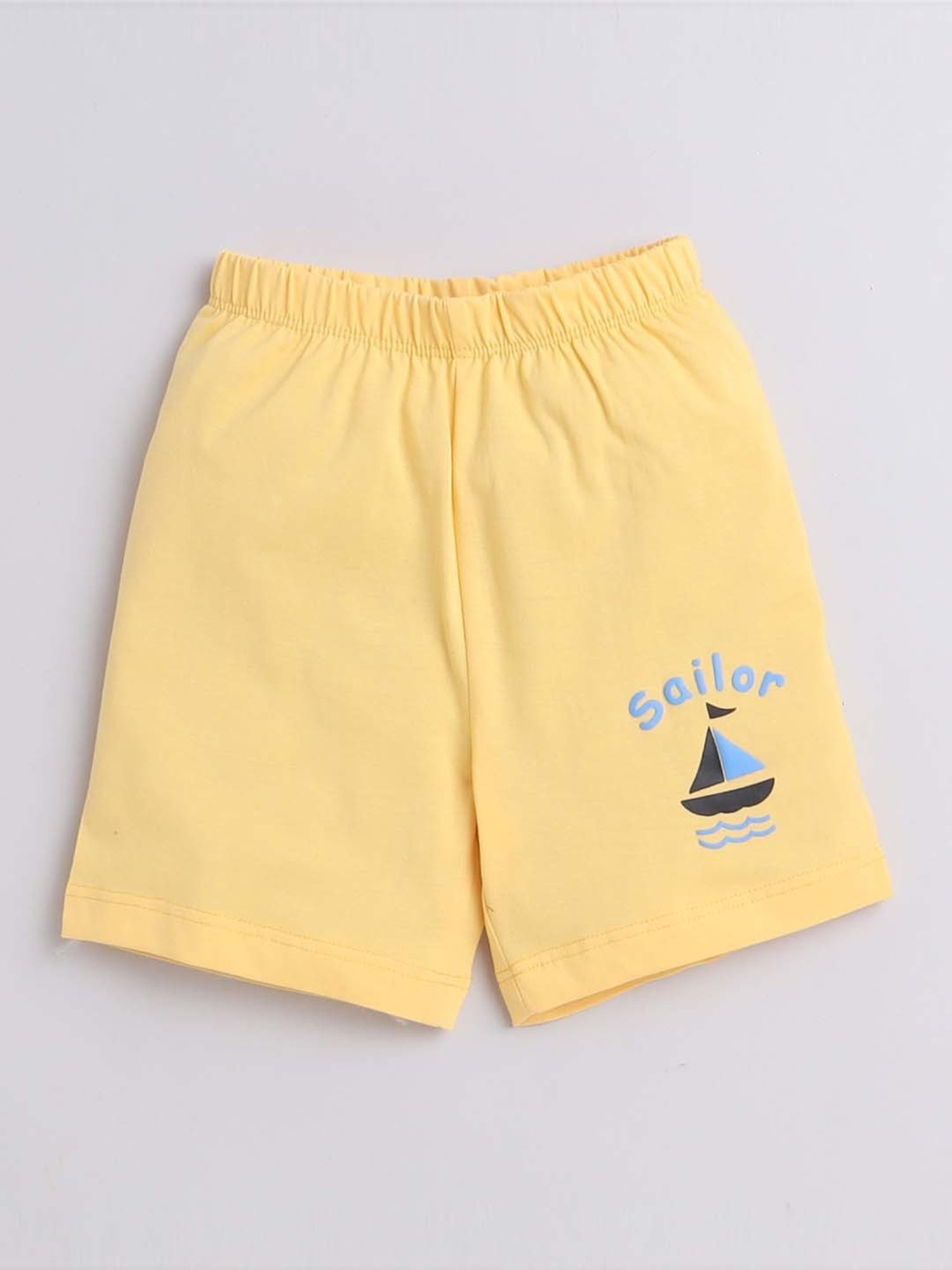 Bumzee Kids Sky Blue & Yellow Cotton Printed Shorts (Pack of 2)
