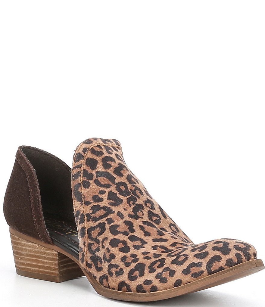 Diba True Shy Town Leopard-Print Suede Two-Piece Block Heel Booties
