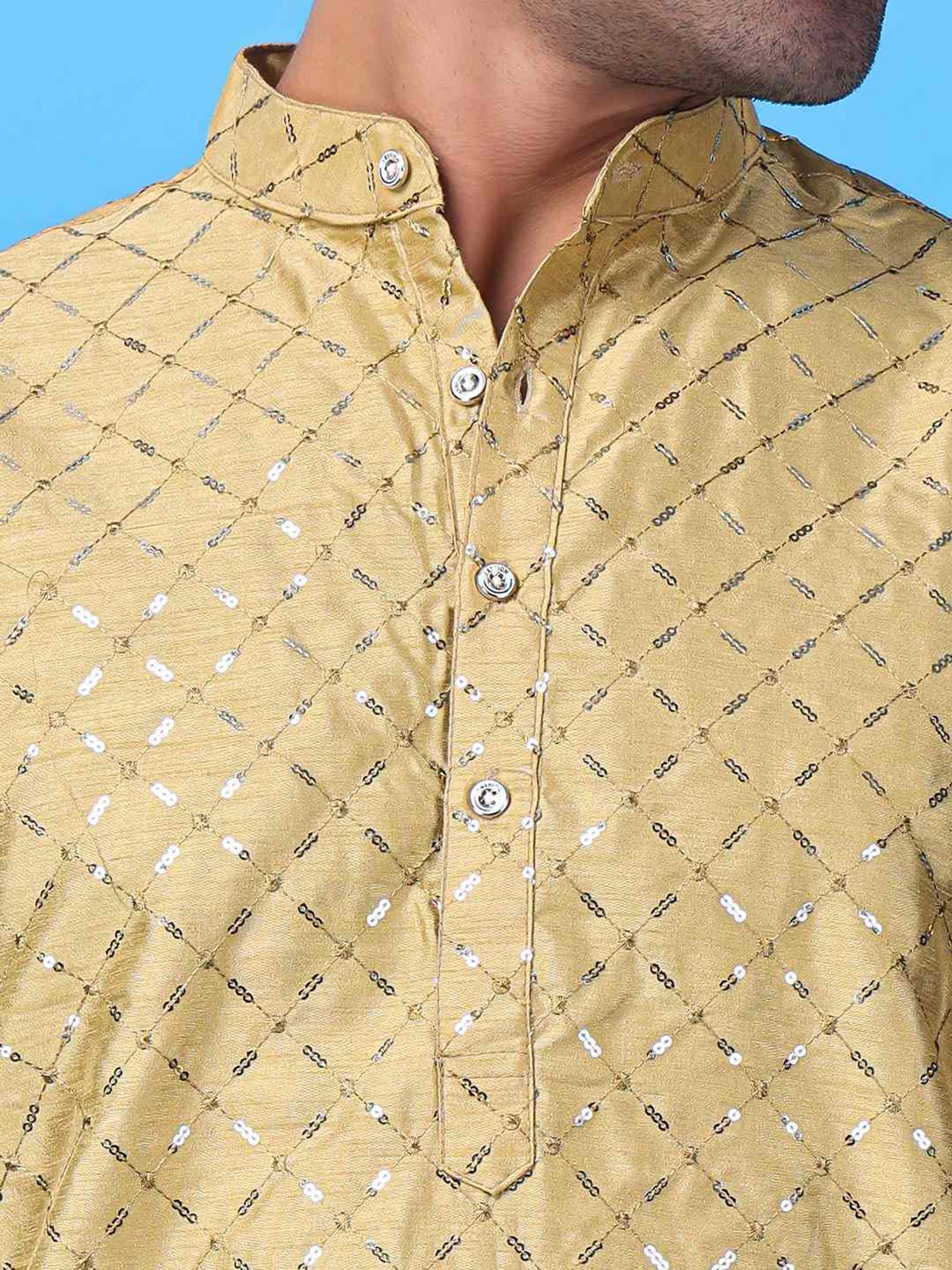 Hangup Khaki & Black Regular Fit Embellished Kurta Bottom Set