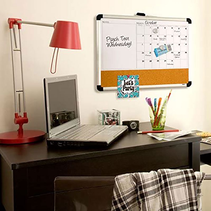 The Board Dudes CXP65 17 X 23 Inch Aluminum Frame Magnetic 3 In 1 Dry Erase Cork Calendar Board with 1 Marker, 2 Button Magnets, and Mounting Hardware