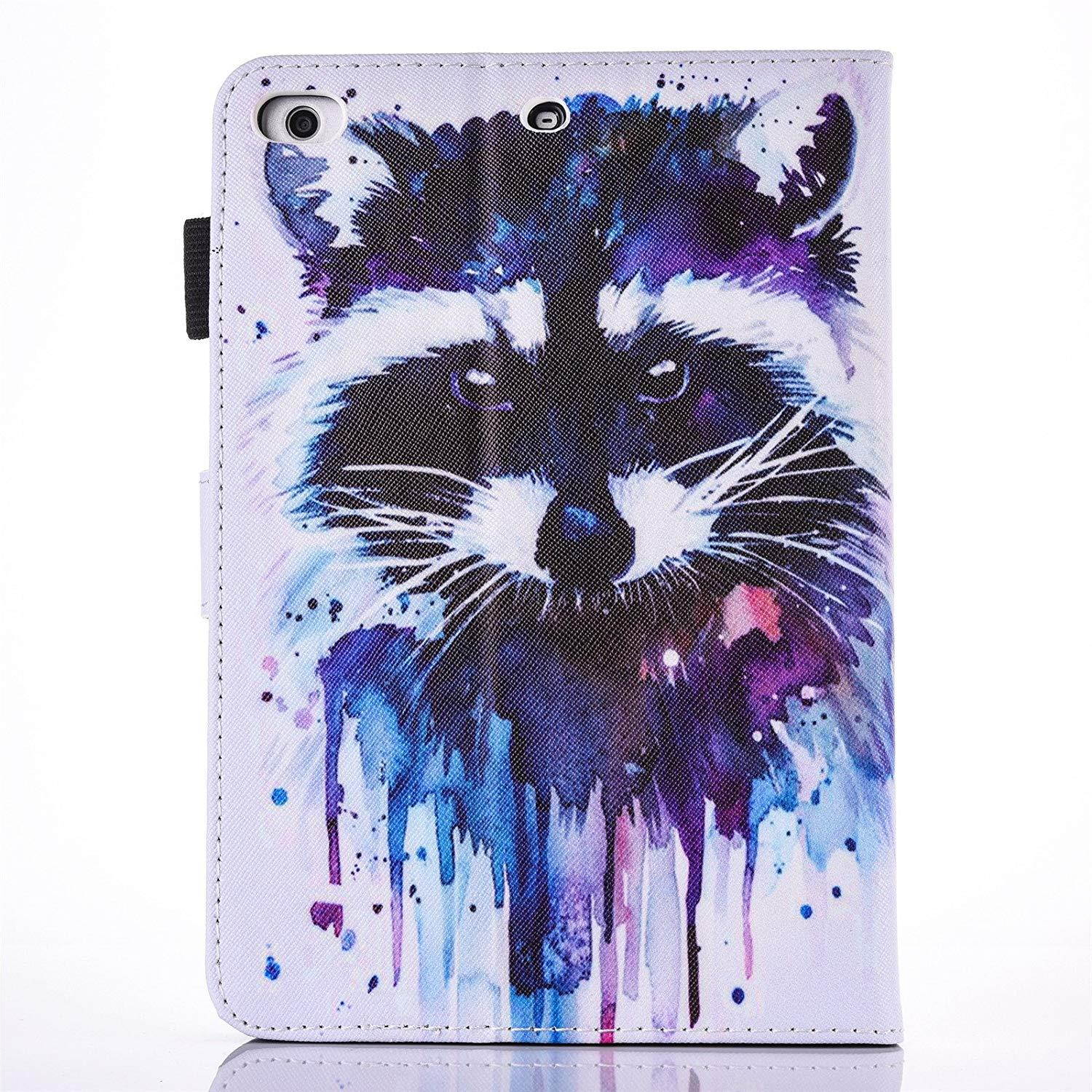 iPad 9.7 inch 2018/2017 Case, iPad Air Case, iPad Air2 Case, Dteck PU Leather Folio Smart Cover with Auto Wake/Sleep Feature Stand Case for iPad 9.7 Inch 2017 2018/iPad Air 2/iPad Air,Colorful Raccoon