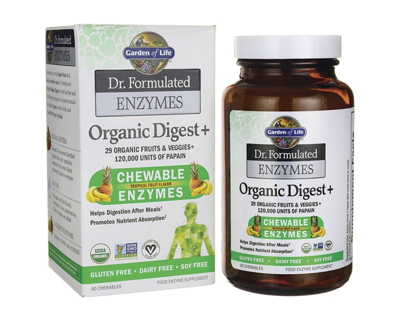 Garden of Life Digestive Health Treatments Dr. Formulated Enzymes Organic Digest+ Chewable 90ct.