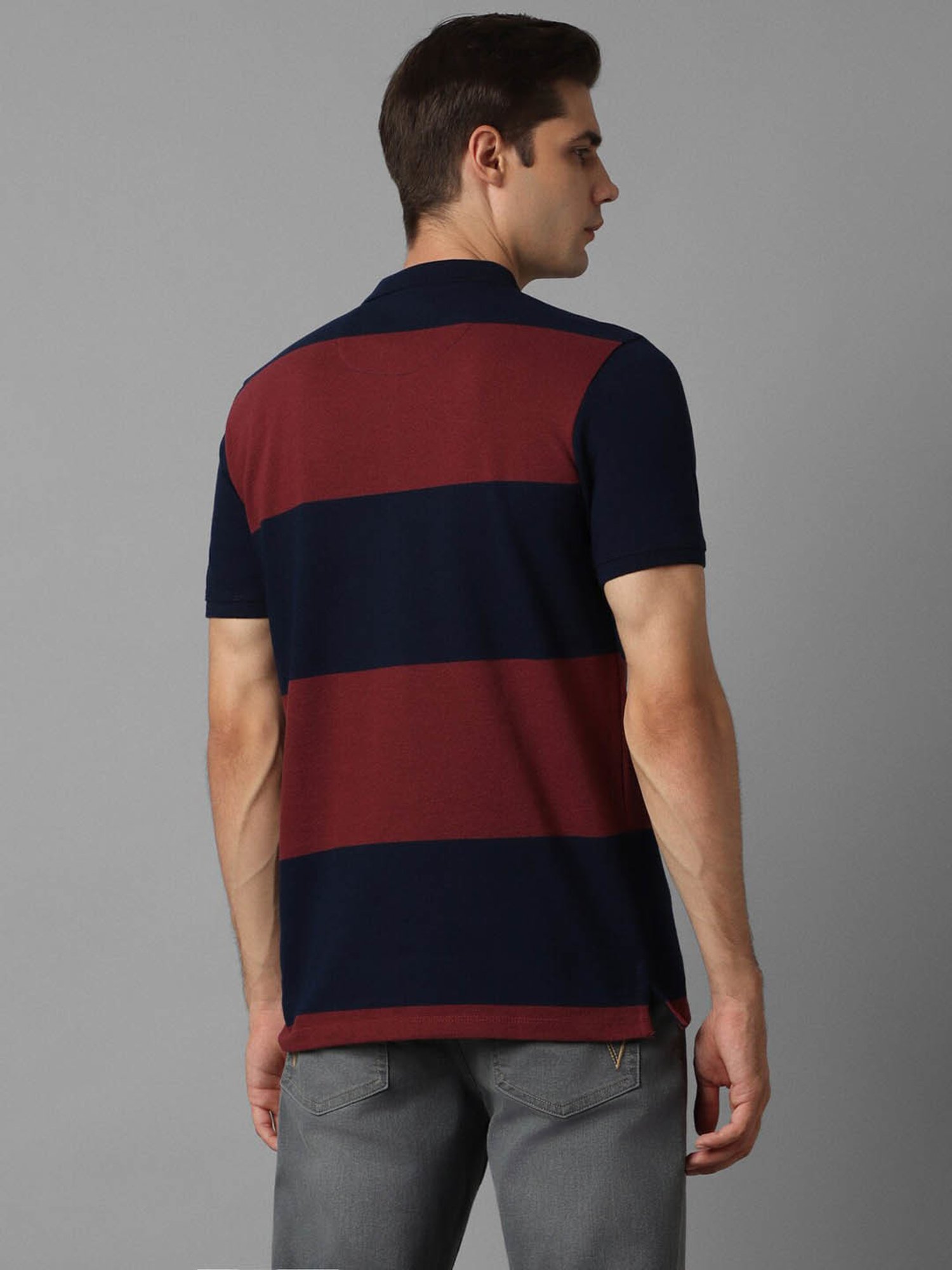Louis Philippe Jeans Navy Cotton Slim Fit Printed Polo T-Shirt