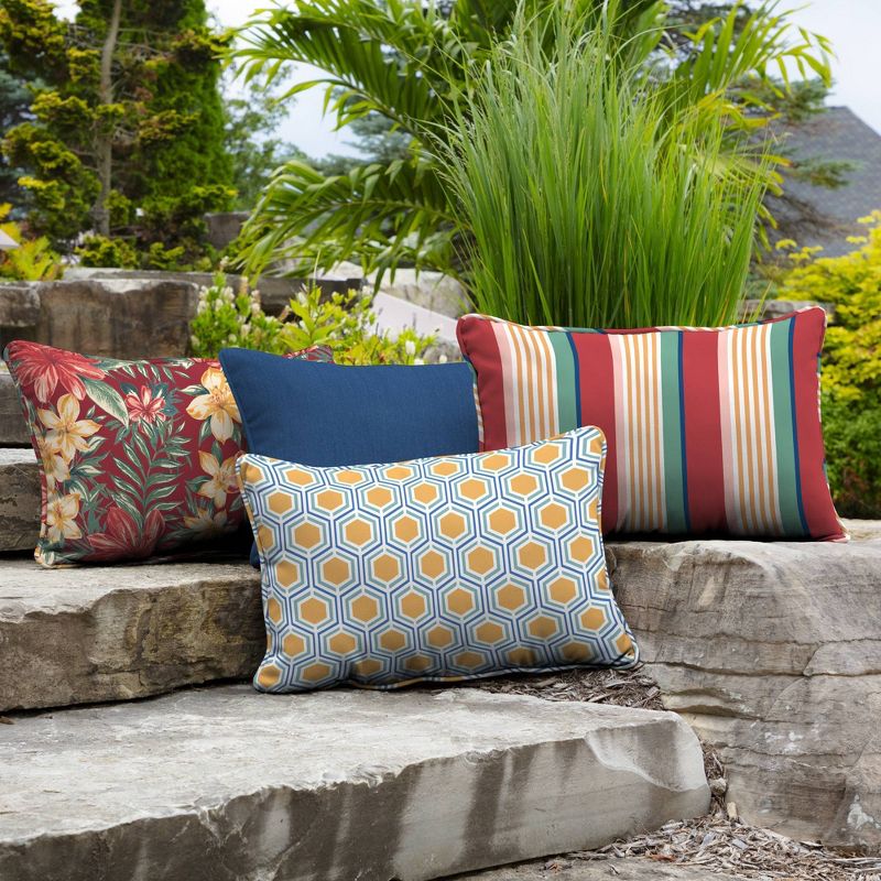2pk Honeycomb Outdoor Lumbar Throw Pillows Yellow - Arden Selections