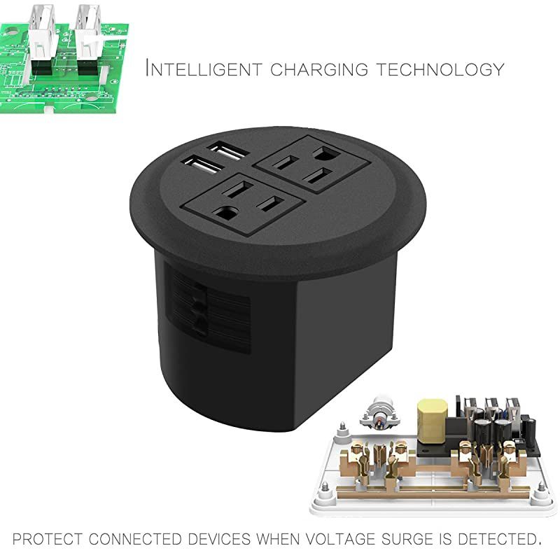 Power Grommet with USBRecessed Power Socket with 2 AC Outlets and 2 USB Charging Ports Desk Grommet Outlet 3in Holefor Kitchen TableConference Room Outlet