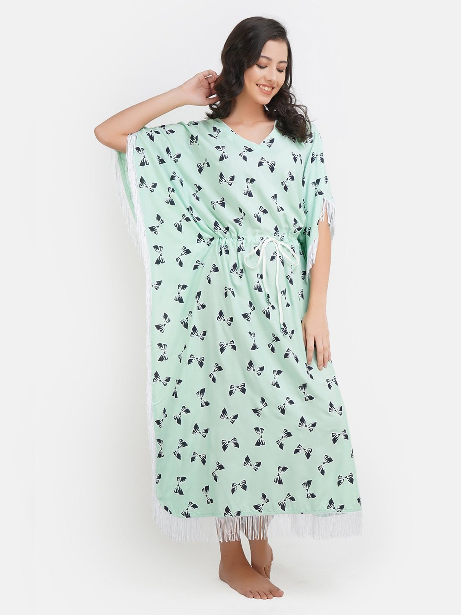 KOI SLEEPWEAR Green Printed Kaftan Nighty