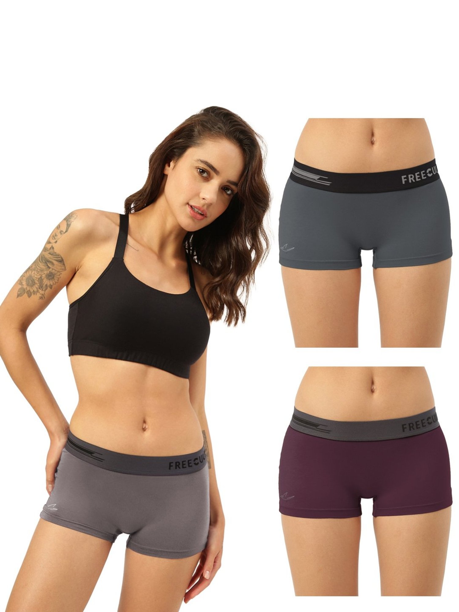 Freecultr Multicolored Plain Boy-Shorts Panties - Pack Of 3