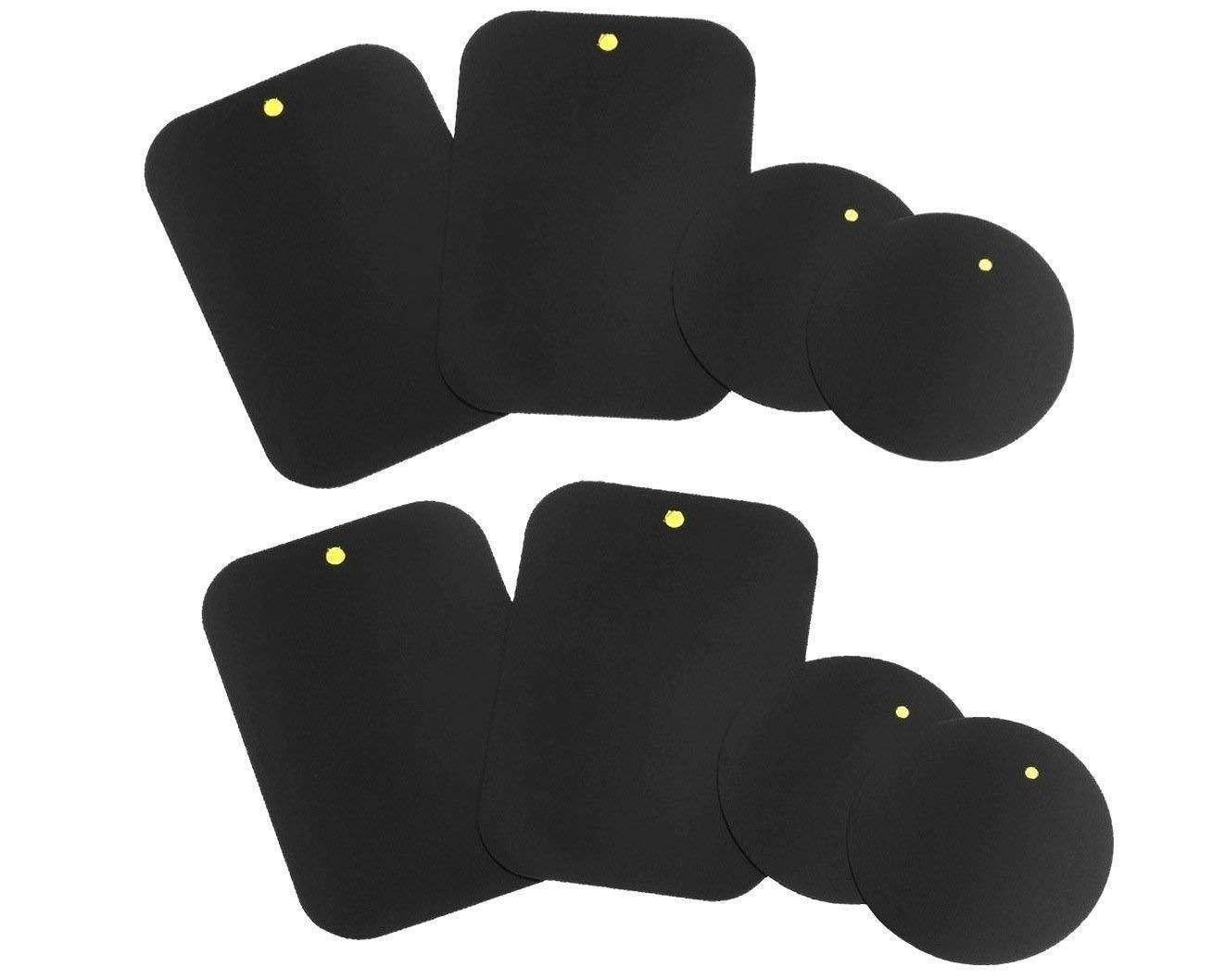 Metal Plate, (8 Pack) with Adhesive for Magnetic Cradle-Less Mount - 4 Rectangle and 4 Round (Compatible with WizGear mounts) (8 Pack - Black)