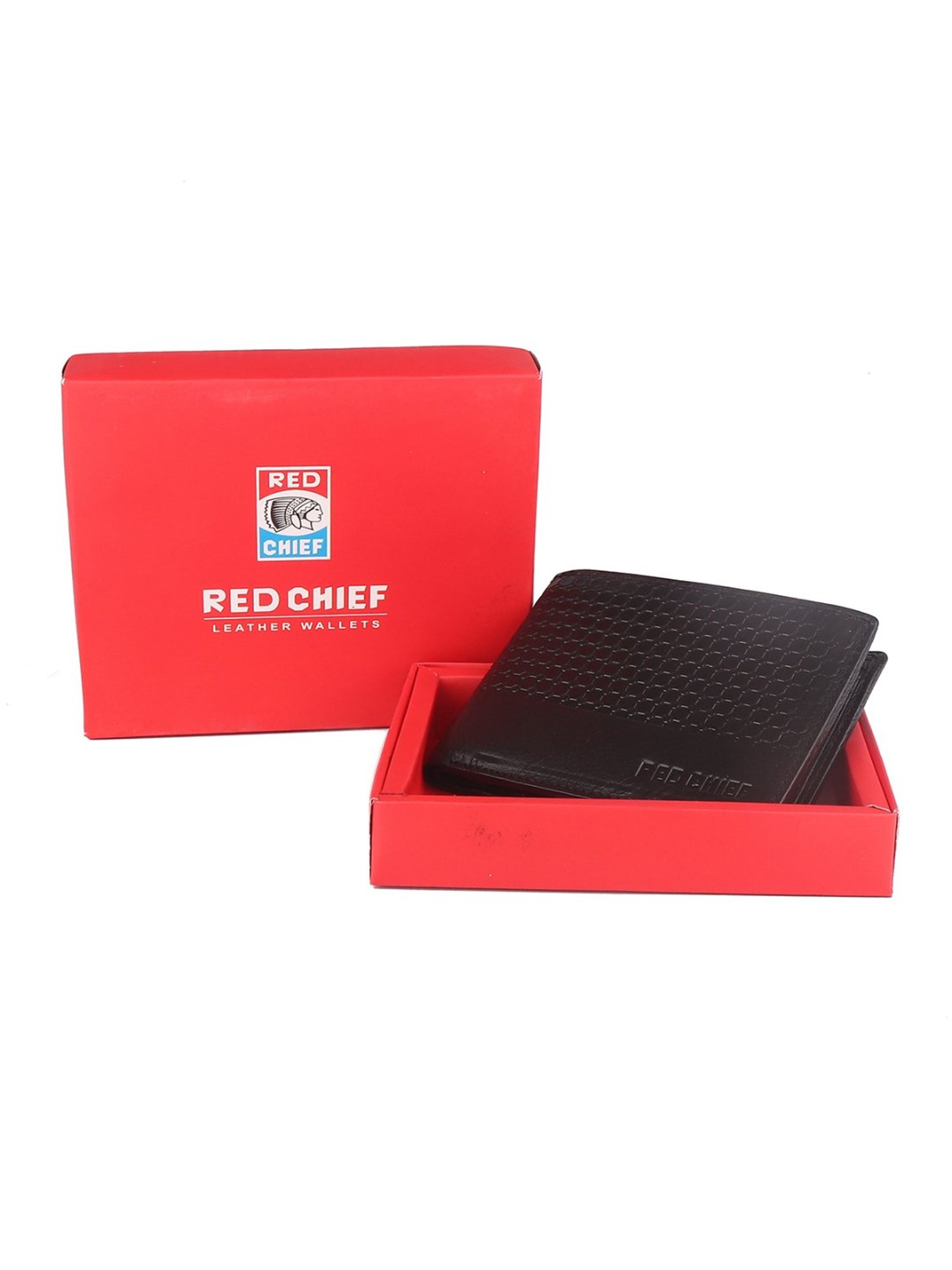 Red Chief Black Leather Bi-Fold Wallet for Men