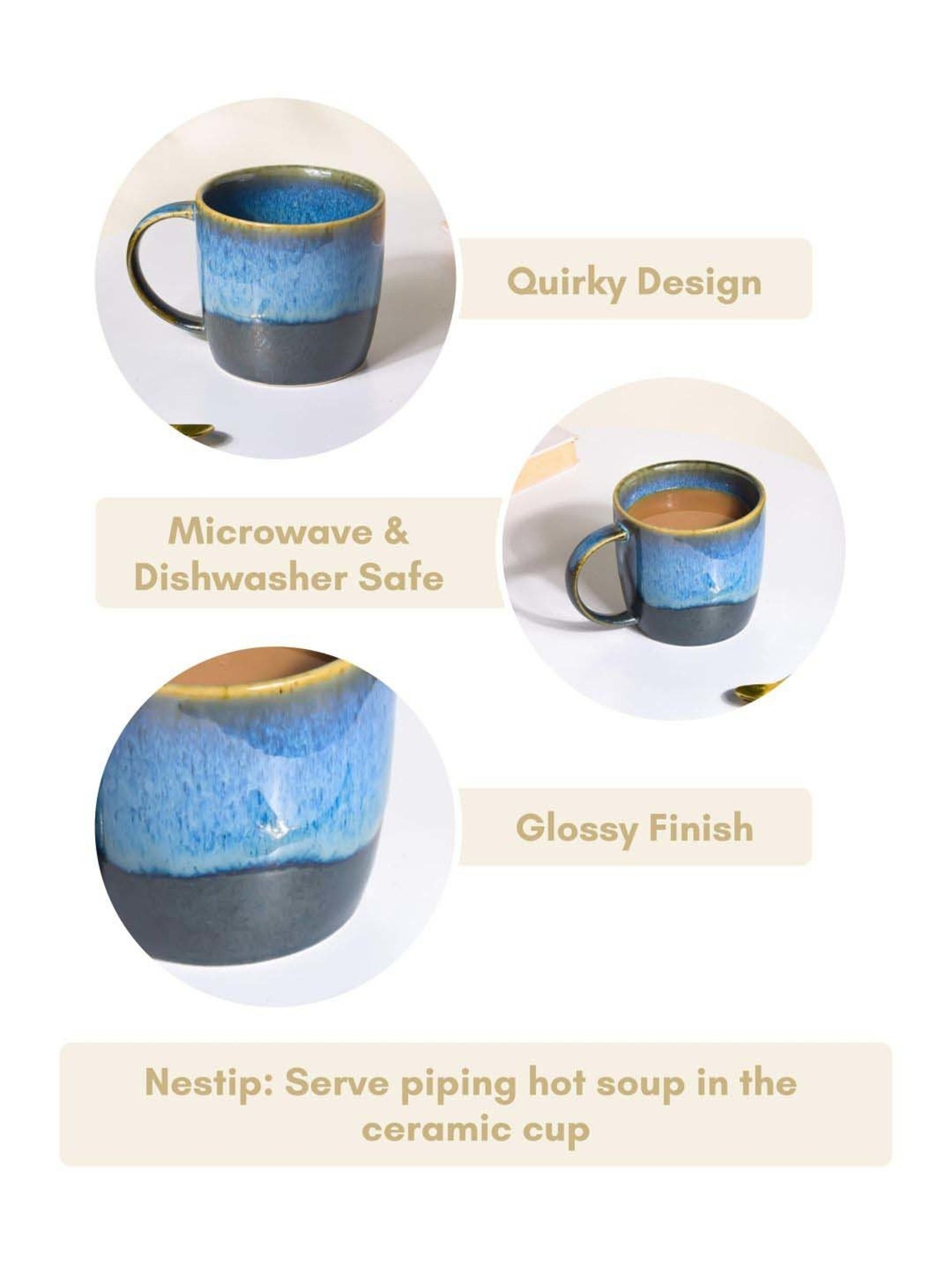 Nestasia Microwave Safe Set of 1 Blue Sapphire Ceramic Cup for Tea, Coffee and More, 300ml