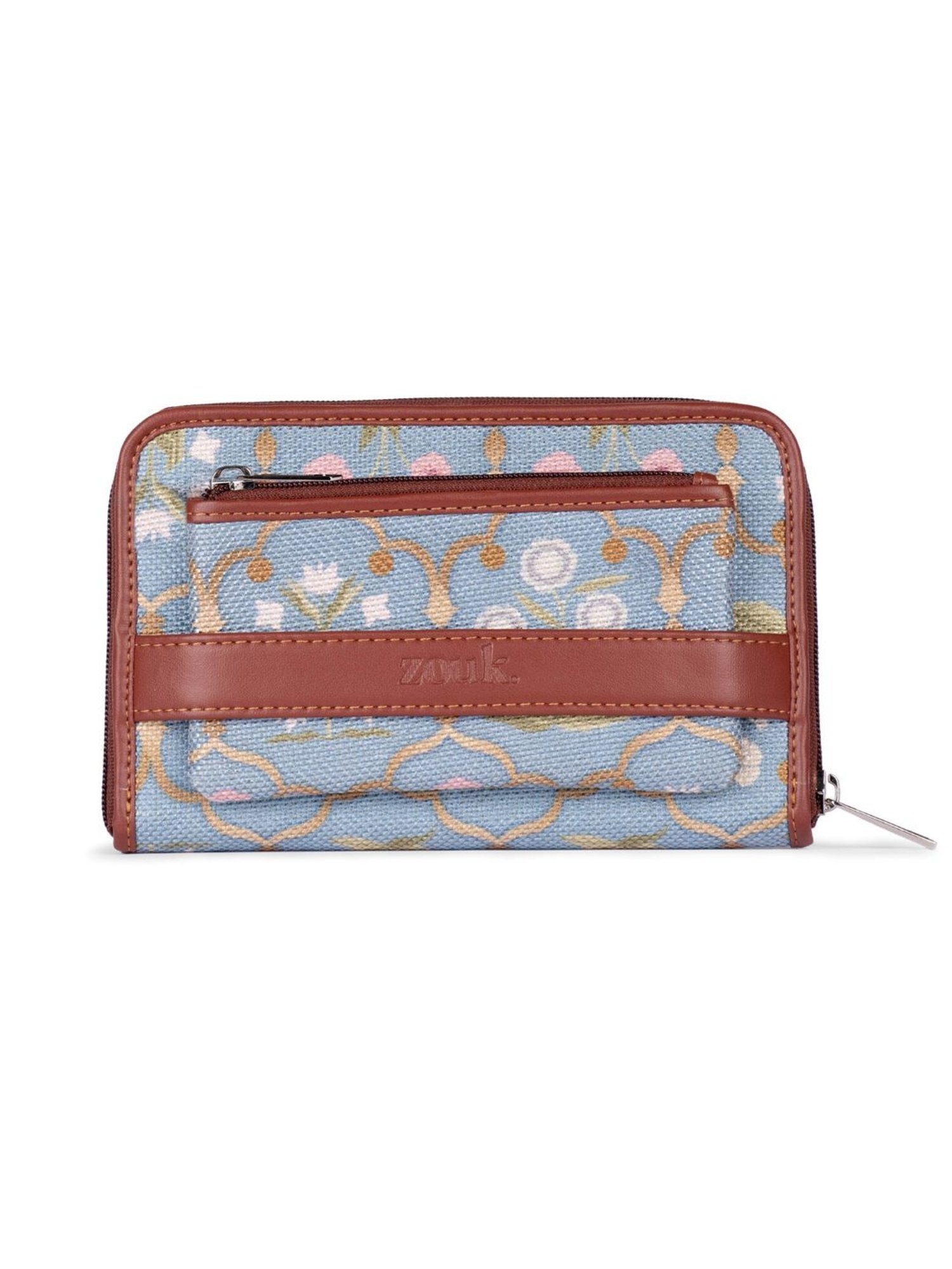 ZOUK Jaipur Fresco Powder Blue Printed Small Zip Around Wallet for Women