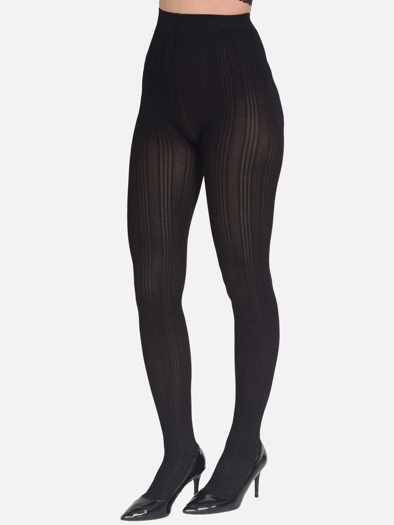 mod & shy Black Self Pattern Pantyhose Stockings