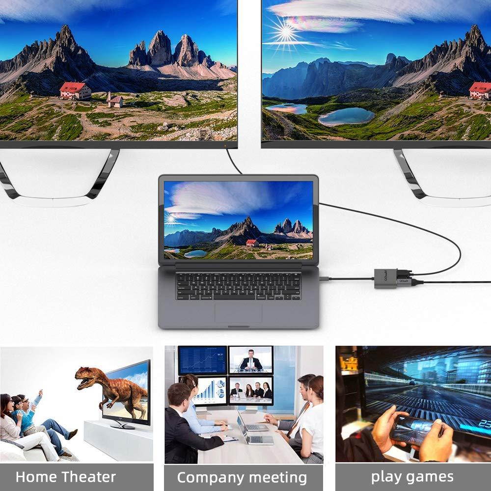 USB C to HDMI VGA Adapter, QGeeM 2-in-1 Type C to VGA HDMI Adapter (Thunderbolt 3 Compatible) for MacBook Pro, iMac 2017, Chromebook Pixel, Galaxy S8/S8Plus and More