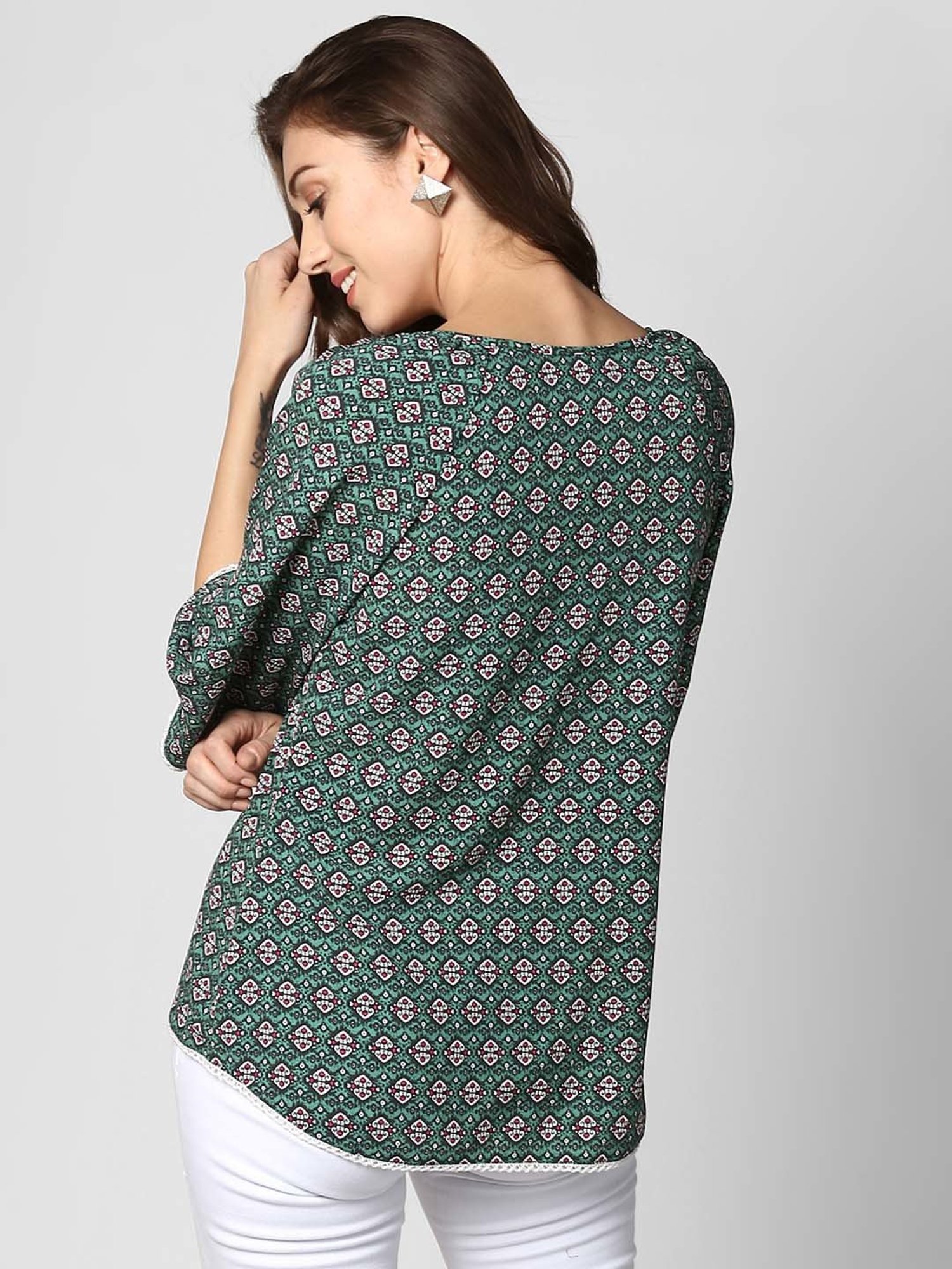 StyleStone Green Printed A-Line Top