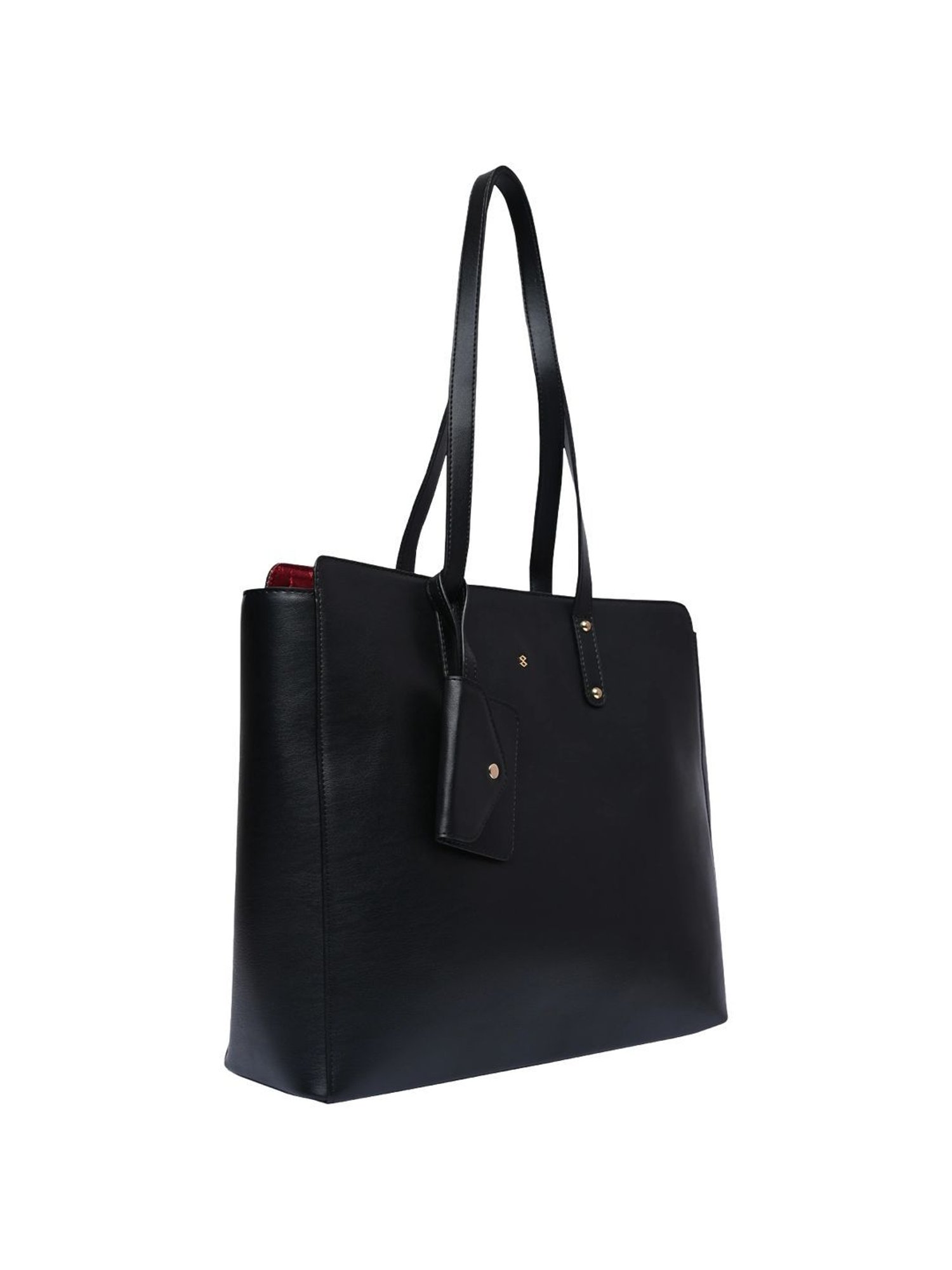 Horra Black Solid Large Tote Handbag with Pouch