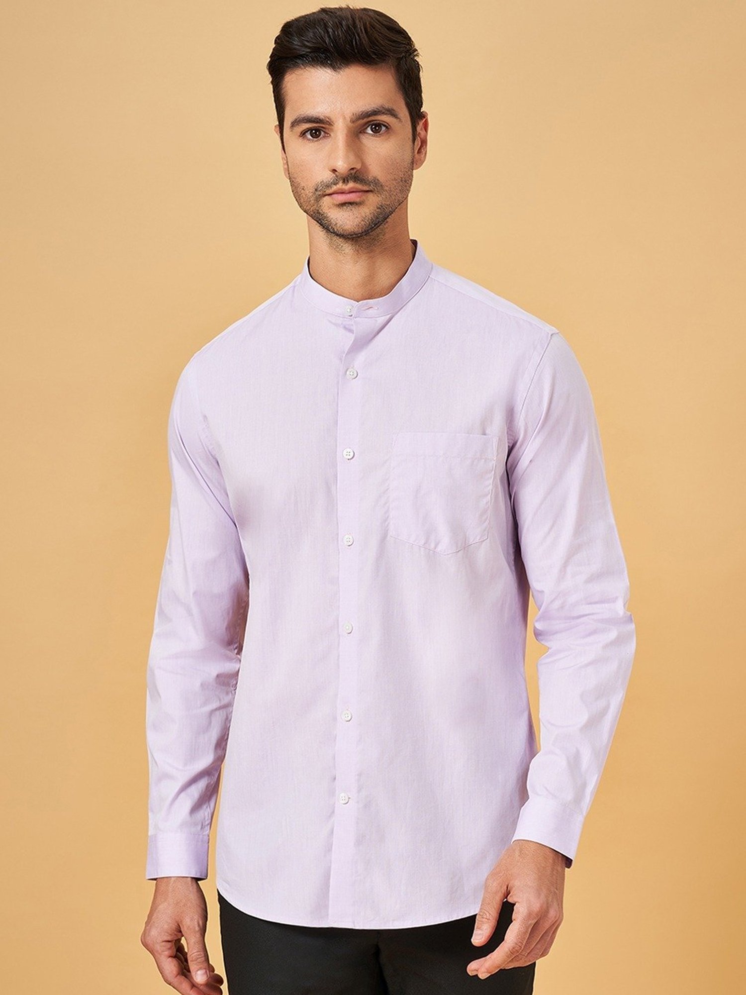Peregrine By Pantaloons Pale Lilac Slim Fit Shirt
