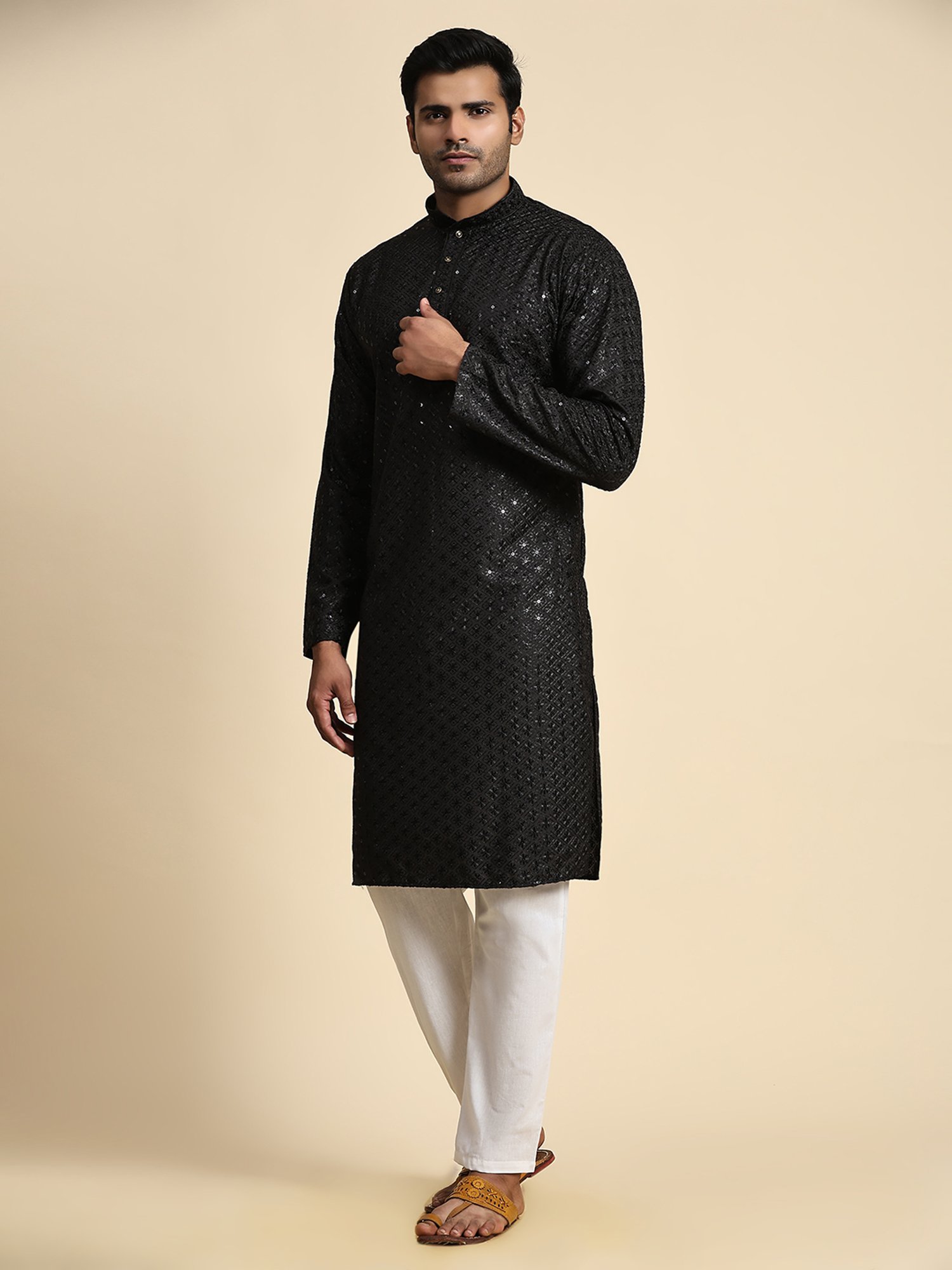 Pro-Ethic Style Developer Black & White Regular Fit Embroidered Kurta & Pyjamas Set