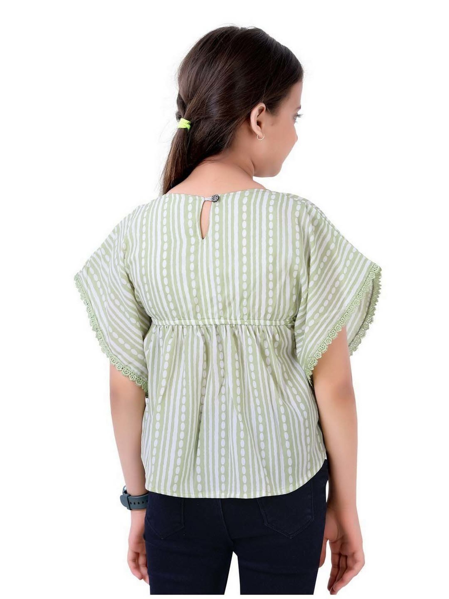 poplins Kids Green & Off-White Cotton Printed Top