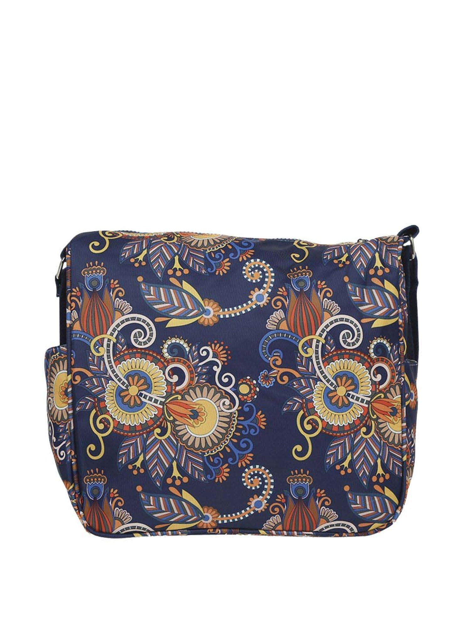 Baomi Blue & Yellow Floral Printed Medium Cross Body Bag