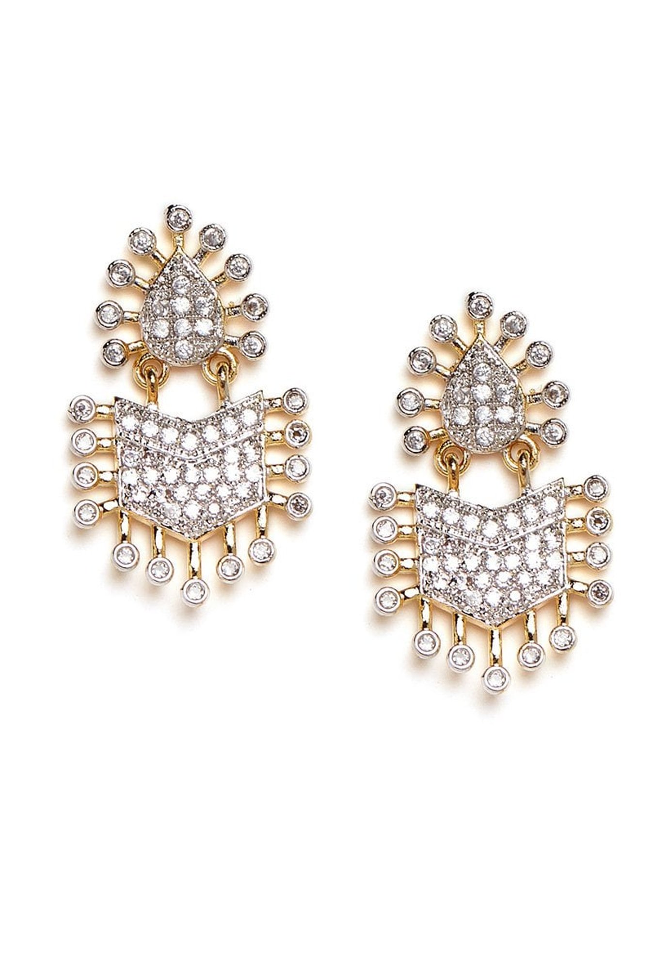 Panash White & Golden Metal Push Back Earrings