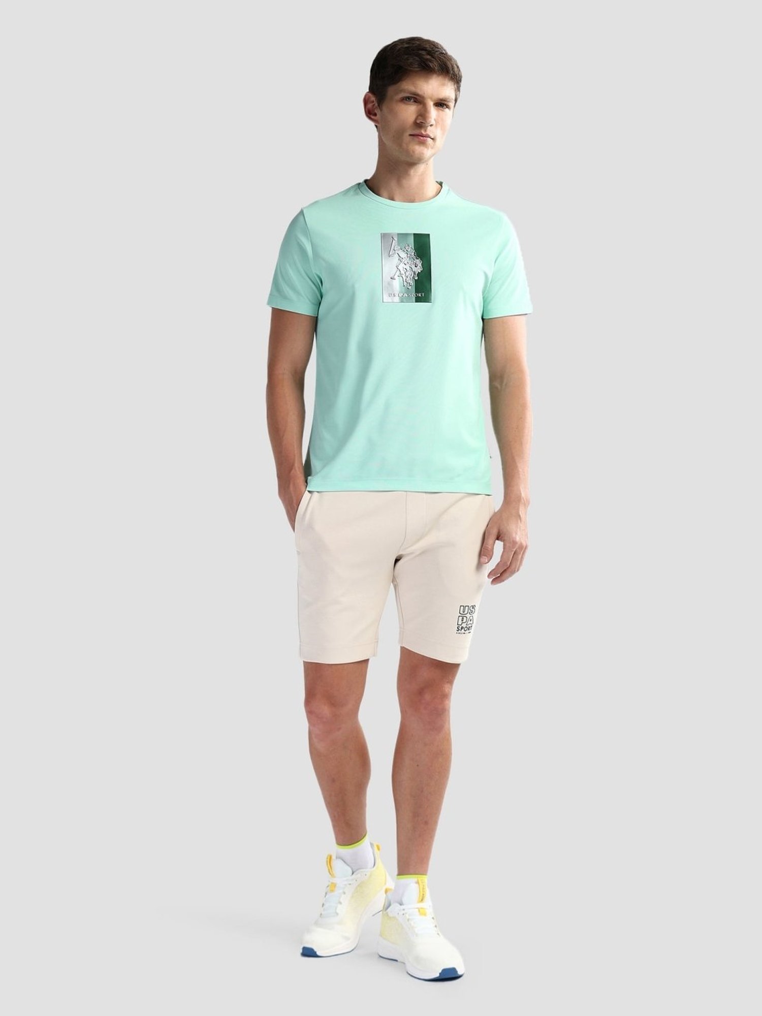 USPA Active Green Slim Fit Printed Sports T-Shirt