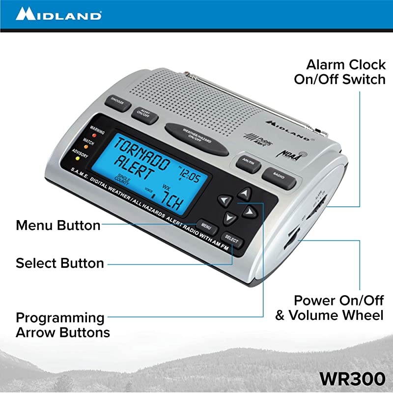 WR300 Deluxe NOAA Emergency Weather Alert Radio SAME Localized Programming 60+ Emergency Alerts amp Alarm Clock w AMFM Radio