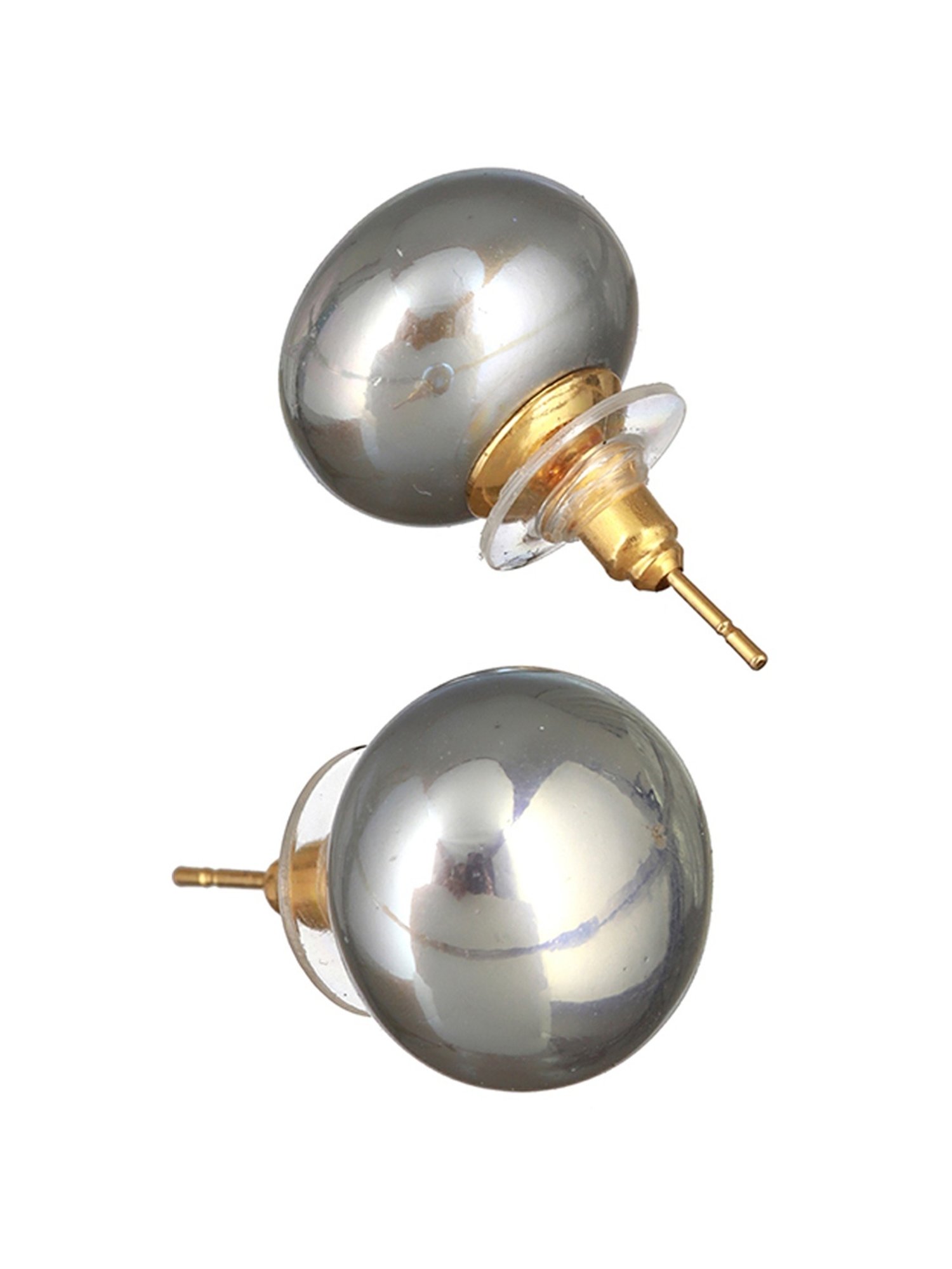 Prita by Priyaasi Glossy Silverish Grey Sphere Stud Earrings