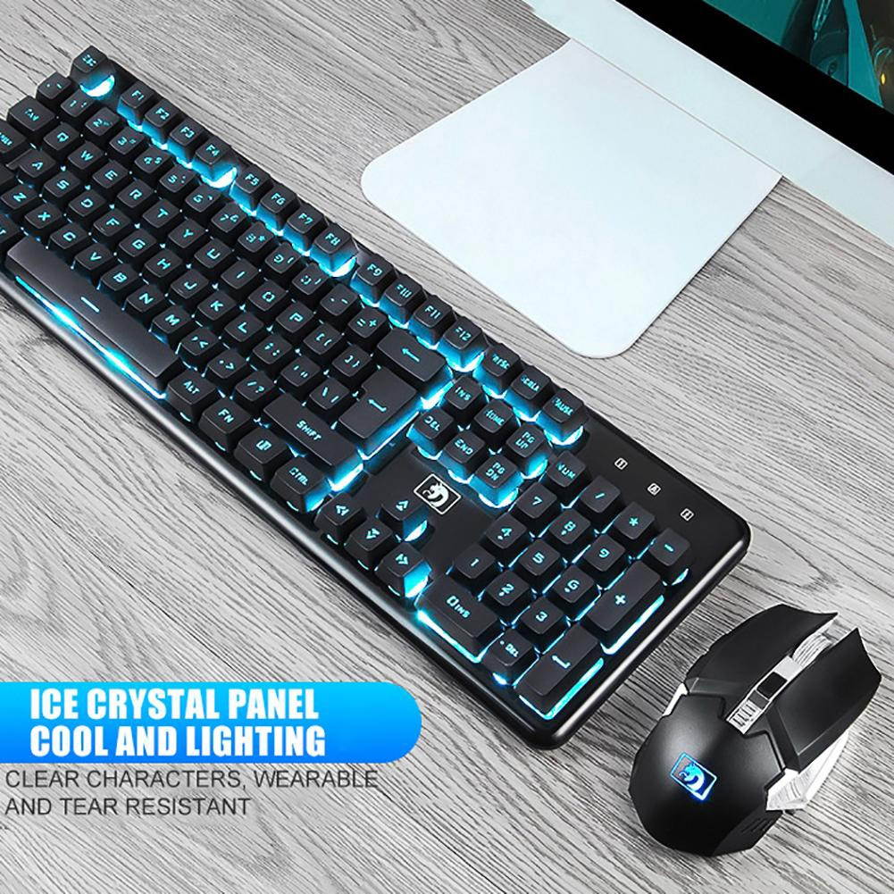 Wireless Keyboard Mouse Receiver Combo Set Backlit Rechargeable Waterproof PC Home For Xinmen (Blue)