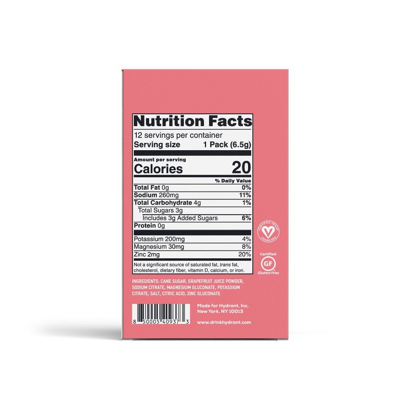 Hydrant Hydrate Electrolyte Rapid Hydration Powder Packets Drink Mix - Grapefruit - 12ct