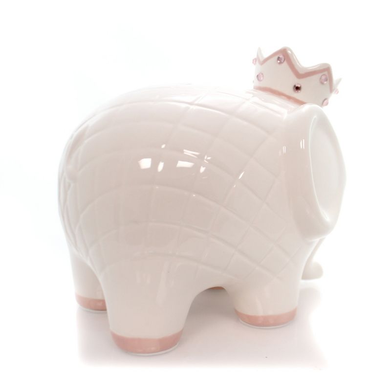 Bank 7.5" White W/Pink Coco Elephant Bank Crown Baby  -  Decorative Banks