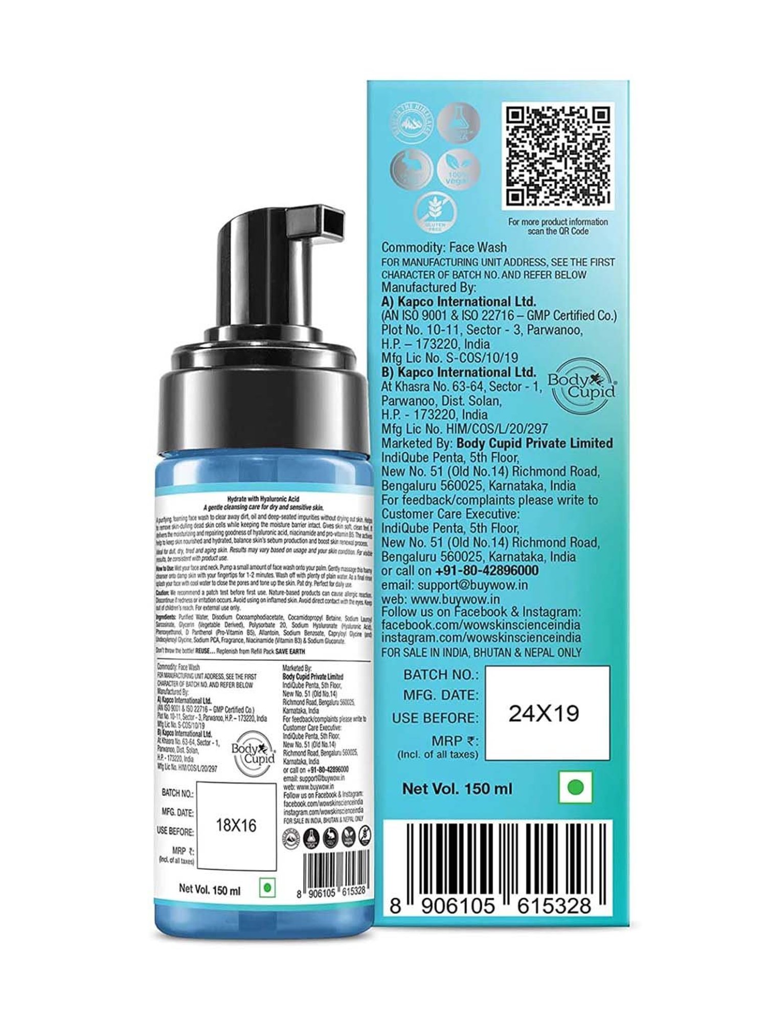 WOW Skin Science Hyaluronic Acid Foaming Face Wash - 150 ml